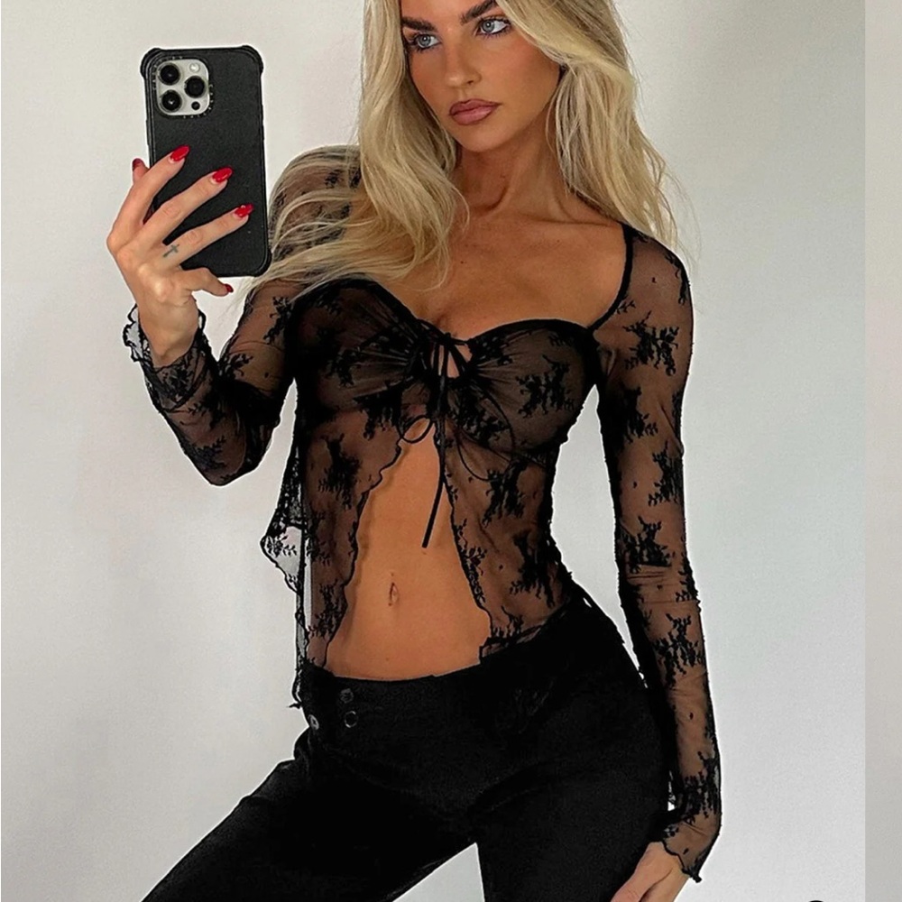 Tiger Mist Black Lace Sheer Top